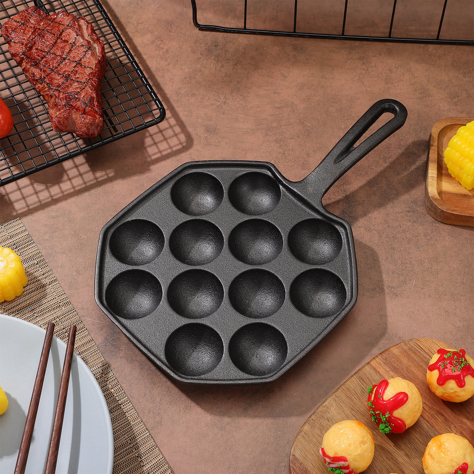 Takoyaki Pan Cast Iron 12 Mold - đánh giá và giá Takoyaki Grill Plate